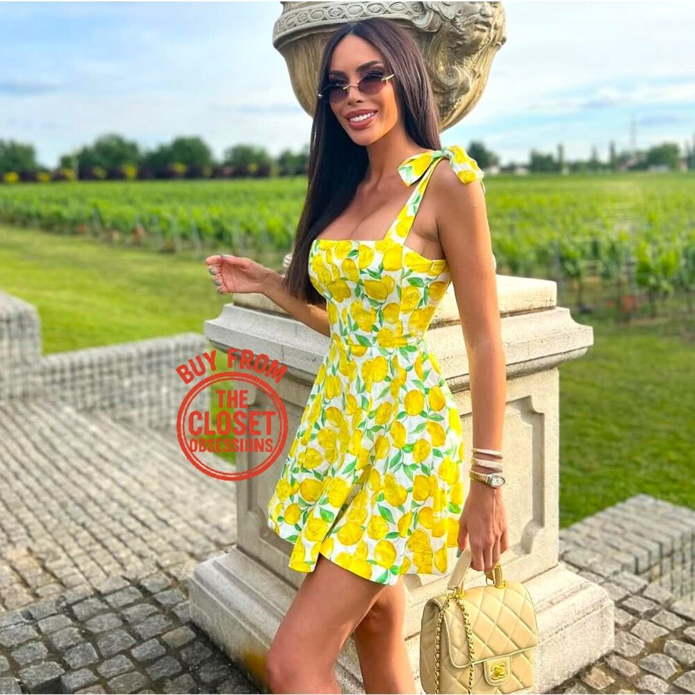 ZARA Lemon Print Linen Blend Mini Dress NWT Amalfi Coast Vacation Dress M - Picture 12 of 16